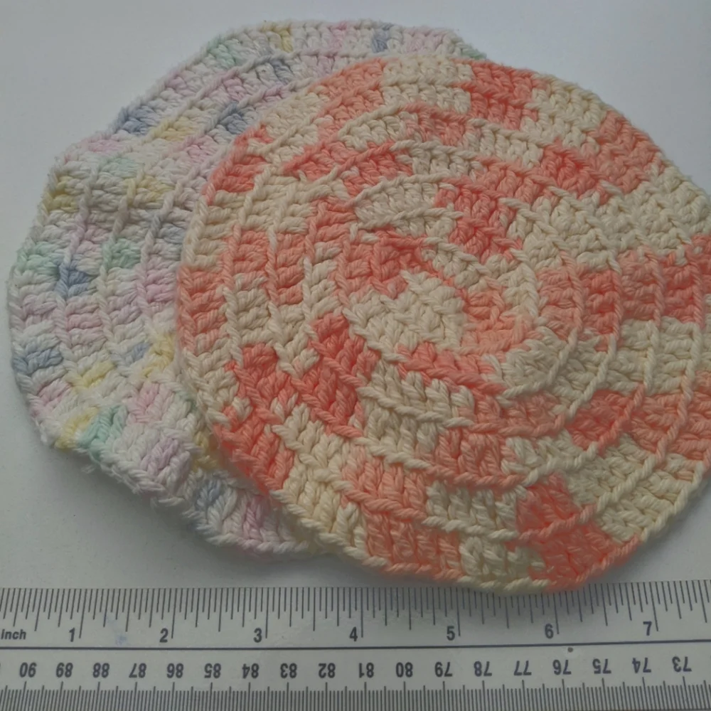 Vintage crochet circular, pastel multi and orange wash cloths with Natural Soaps